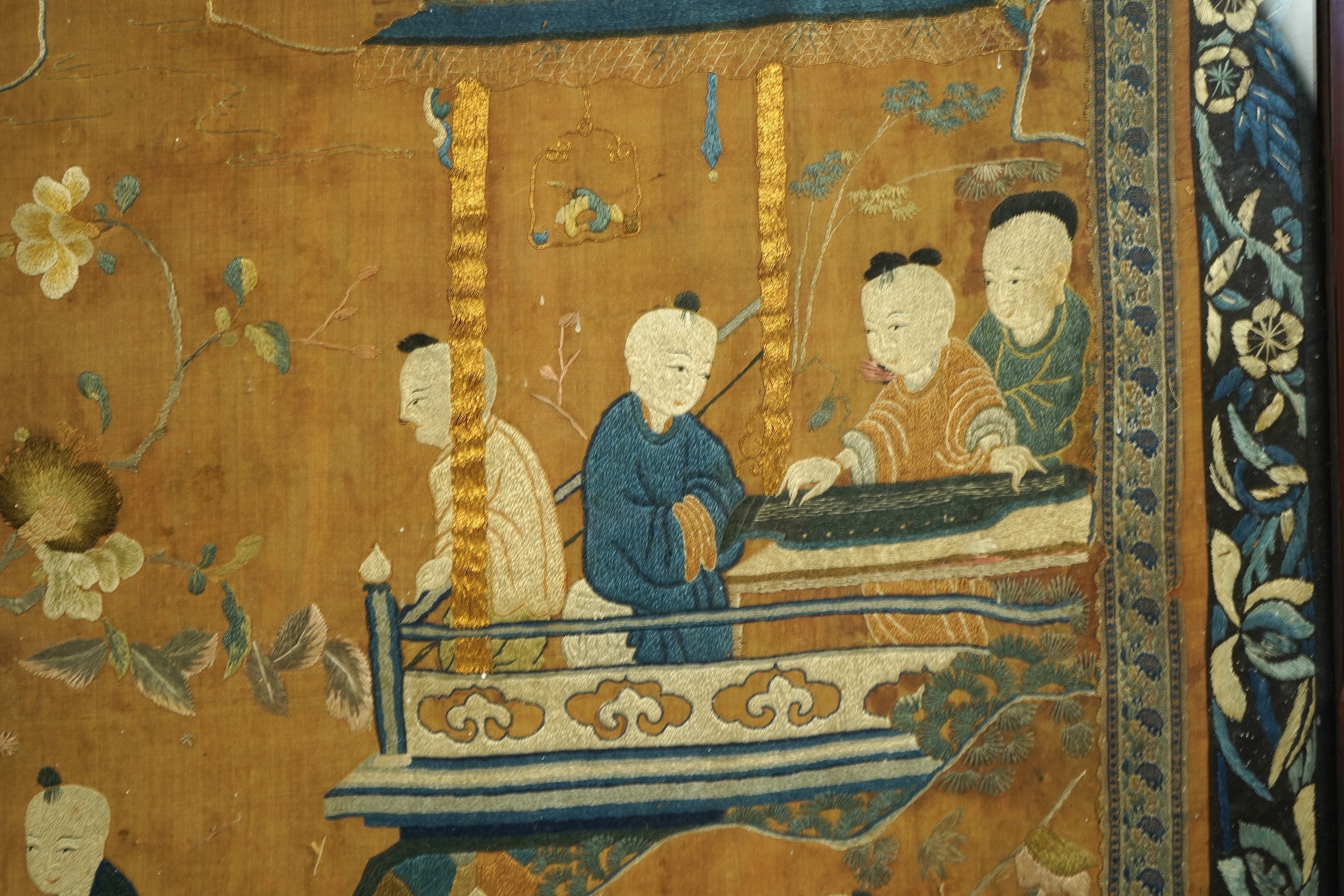 A large Chinese embroidered silk 'boys' panel, 19th century